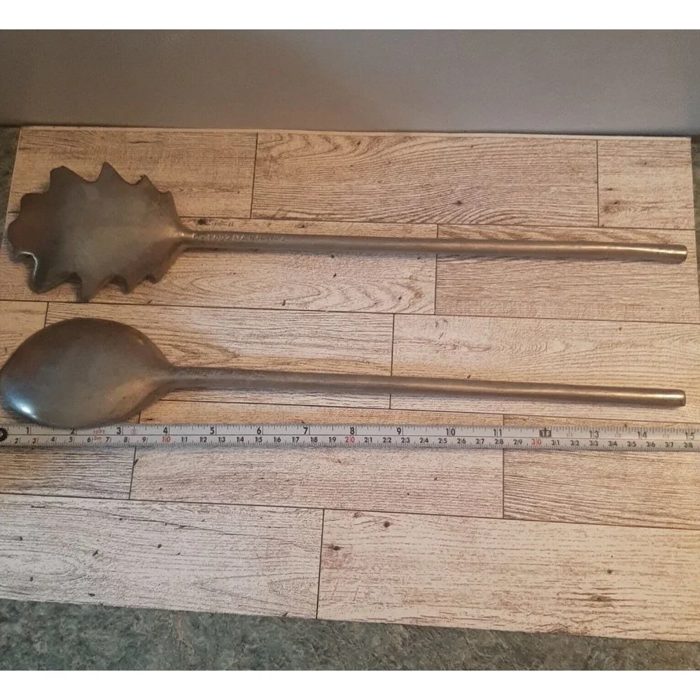 Mariposa Cast Aluminum Salad Servers Vintage 1992 Leaf Pattern Spoon Fork